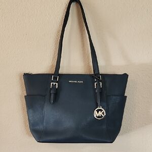 Michael Kors Dark Blue Tote with Silver Accents